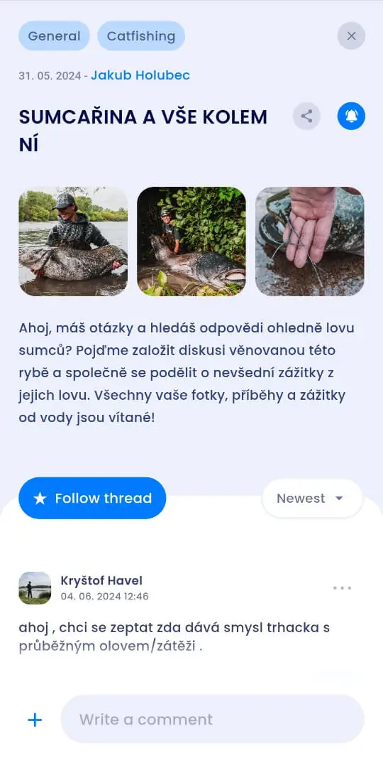 Forum thread in the Fishsurfing app