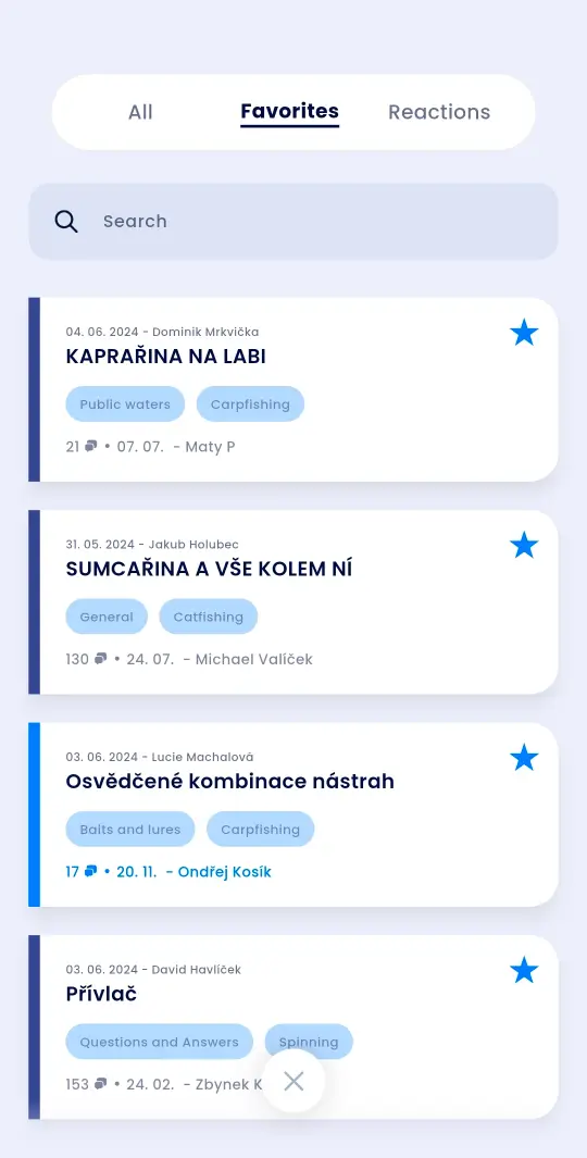 Forum threads in the Fishsurfing app