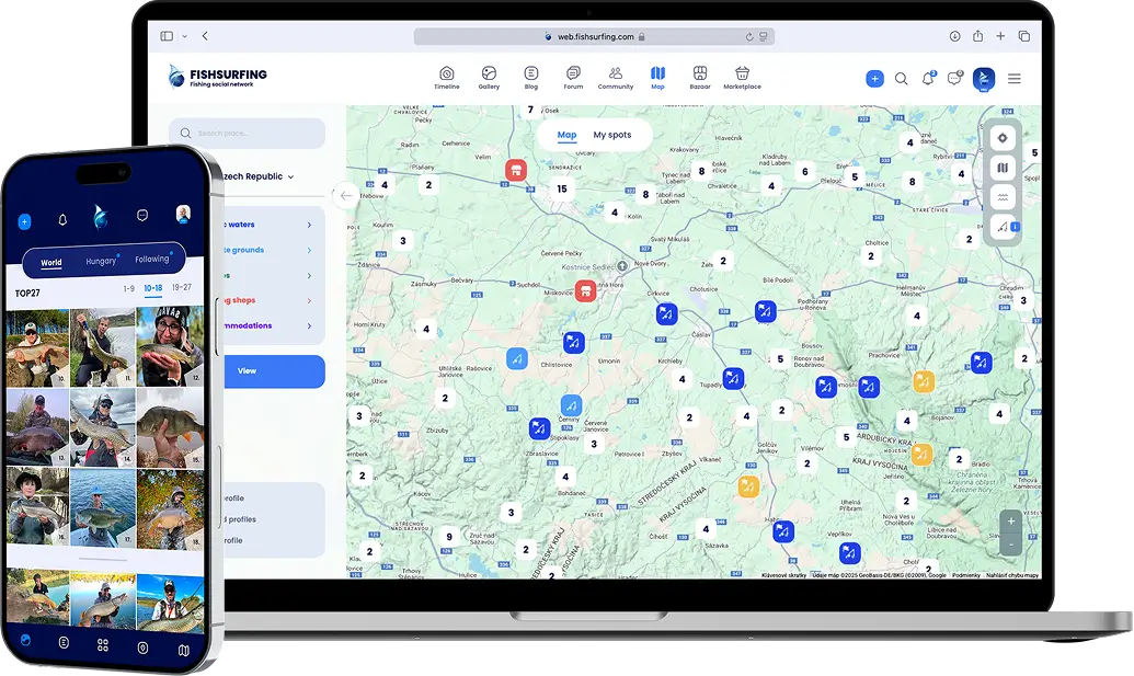 Fishsurfing app on laptop and mobile