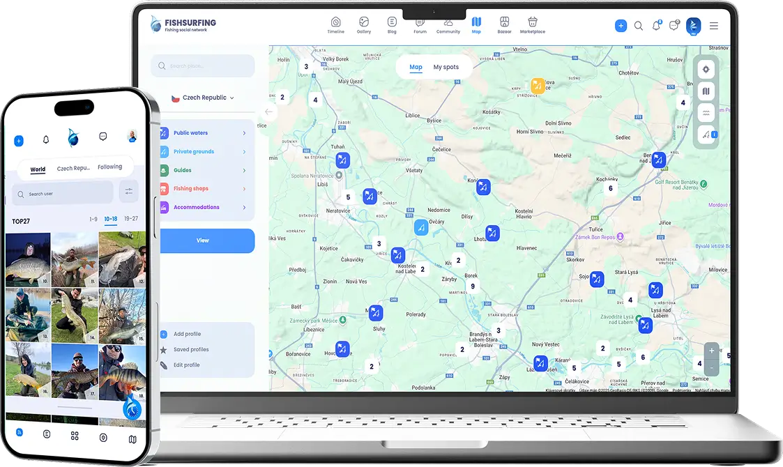 Fishsurfing app on laptop and mobile