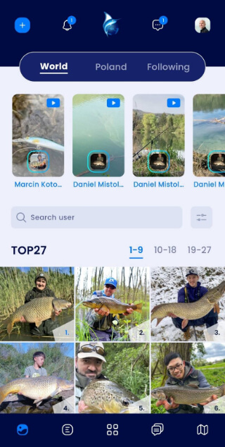 Fishsurfing app for smartphone