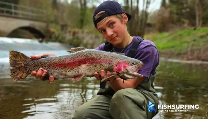 Trout are often one of the first catches of young anglers. This is definitely one of the trophy ones.