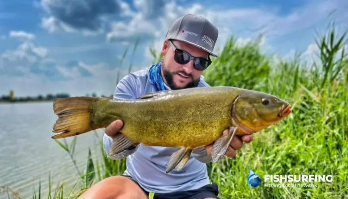 When fishing for tench, always use a unhooking mat and make sure it is thoroughly wet before handling the fish.
